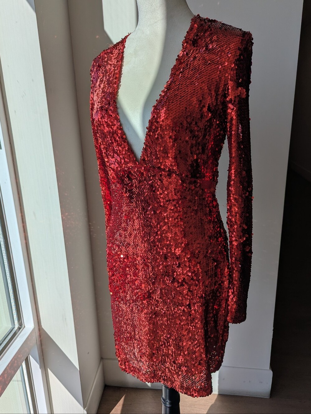 Motel Rocks Red Sequin V-Neck Mini Dress
